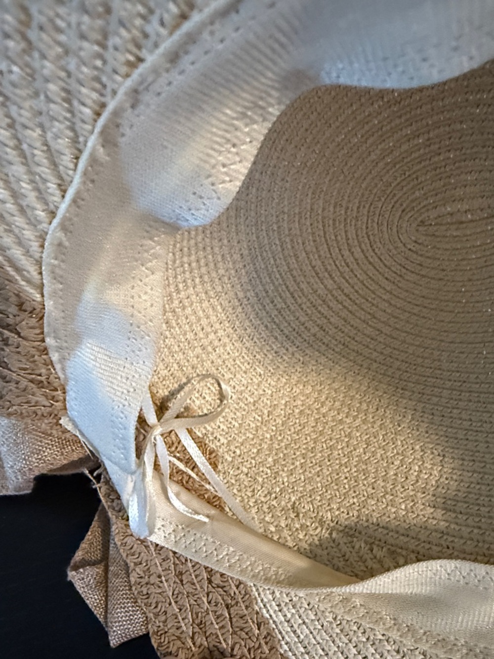 Wide Brim Straw Sun Hat Beige Ribbon Bow New No tag - Picture 10 of 14